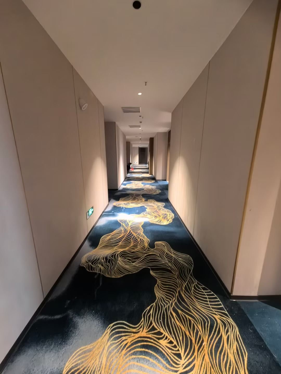 澜樾酒店客房走廊印花地毯另一角度