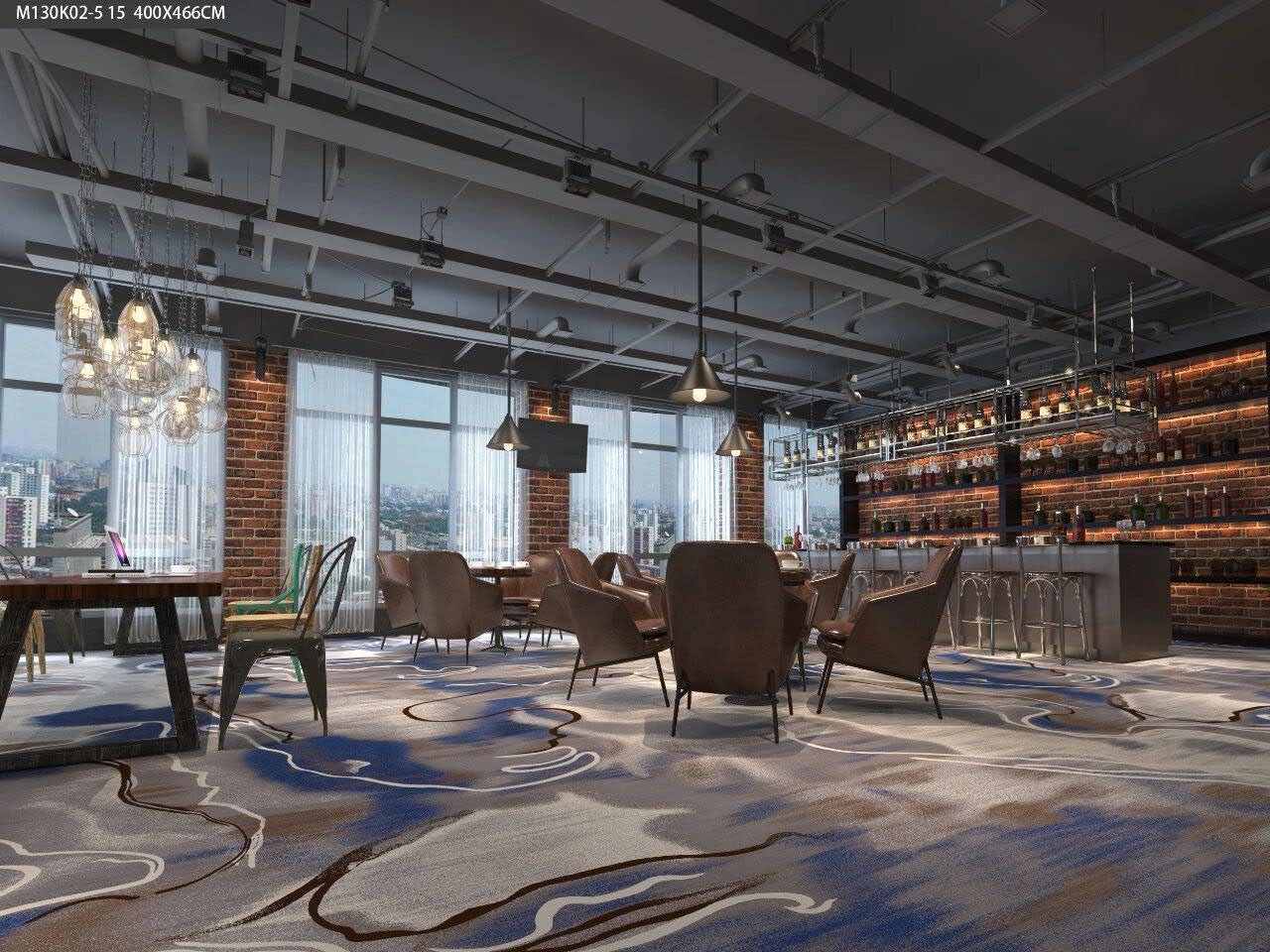 酒吧/咖啡厅地毯花色参考——蓝棕水墨纹